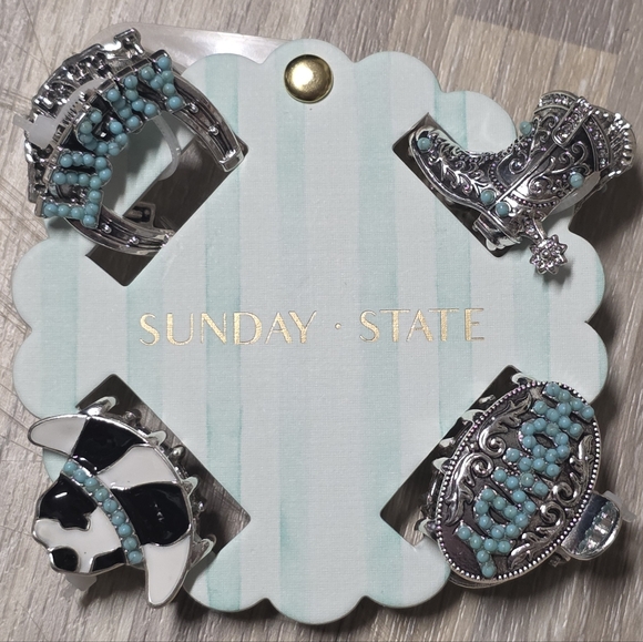 🇬🇪🔹️NWT Turquoise & Silver Tone Western Metal Small Hair Clip Set - Picture 6 of 6
